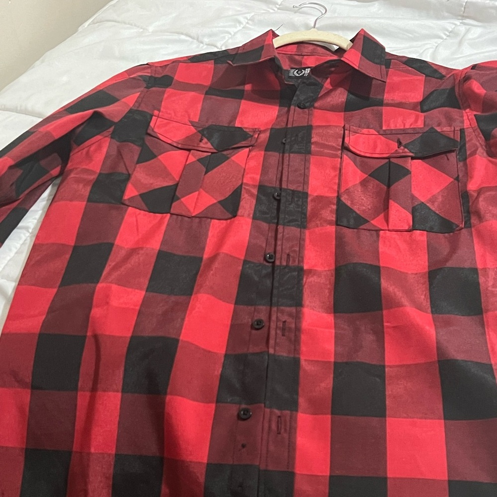 Good condition man bottom down plaid shirt size L